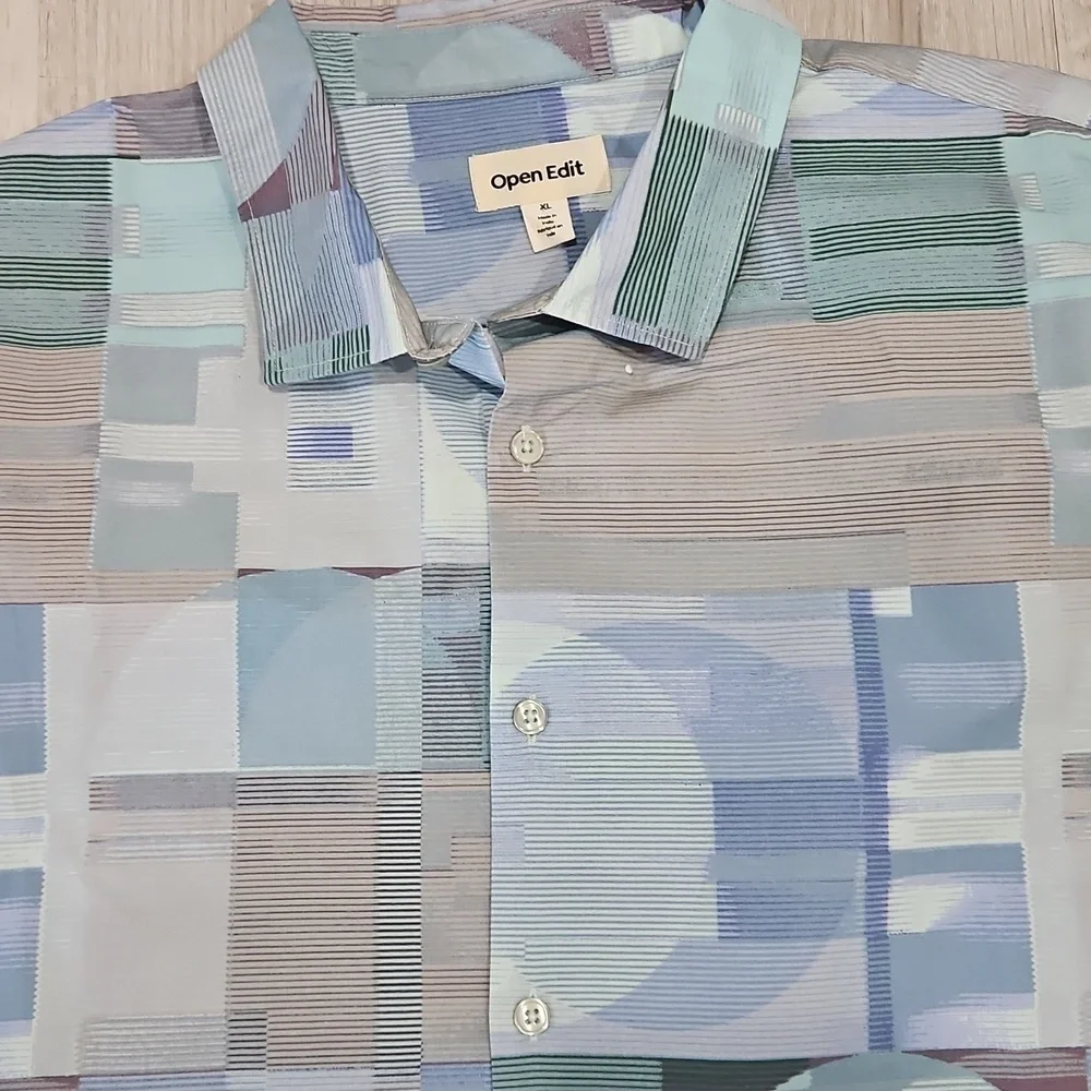 Open EDIT Mens XL Geometric Patterned Blue Button Down